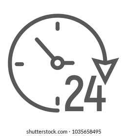 Twenty four hour line icon, e commerce and marketing, clock sign vector graphics, a linear pattern on a white background, eps 10.