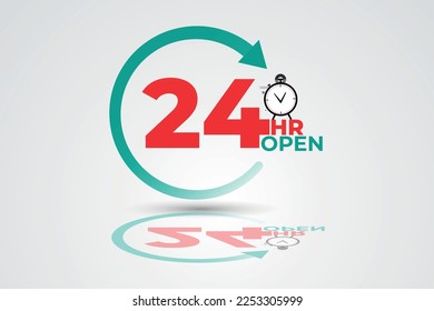 Twenty four hour open with clock vector illustration