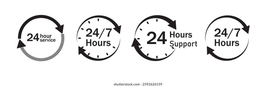 twenty four hour service icon. all day service symbol icon. 24hr fast support, delivery icon. 24 hour discount icon vector.