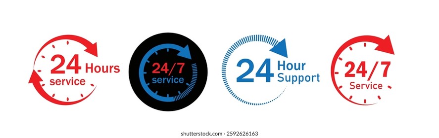 twenty four hour service icon. all day service symbol icon. 24hr fast support, delivery icon. 24 hour discount icon vector.