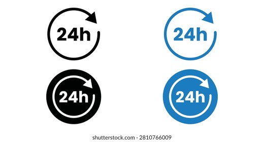 Twenty four hour service icon collection with circular arrows representing nonstop support, continuous availability, customer assistance, maintenance, business operations, and reliable response design resources.