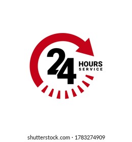Twenty four hour service vector icon for your business. Logo element illustration, emblem, label, badge, sticker. Simple 24 hour service concept. Can be used in web and mobile.
