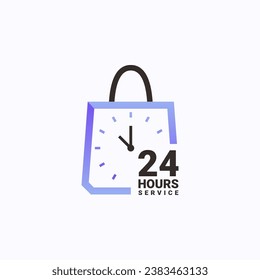 Twenty four hour shop service logo design vector. Shopping anytime symbol template.