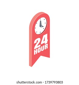 Veinticuatro horas. Vector 3d isométrico, icono web de color, nuevo estilo plano. Diseño de ilustraciones creativas, idea gráfica aislada para infografías.