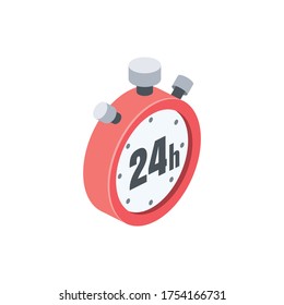 Twenty four hours clocks. Vector 3d isometric, color web icon, new flat style. Creative illustration design, isolated graphic idea for infographics.