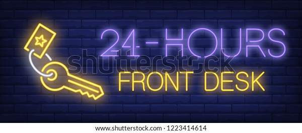 Twenty Four Hours Front Desk Neon Stock Vector Royalty Free