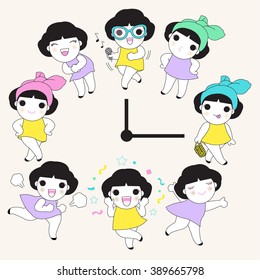 Twenty Four Hours Of Happiness Character illustration set
