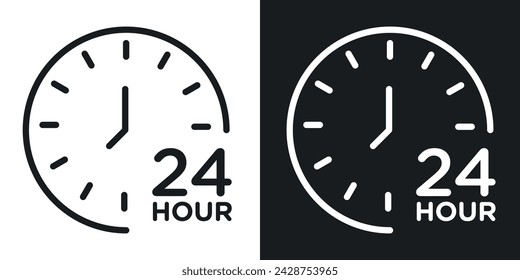 Twenty Four Hours Icon Designed in a Line Style on White Background.