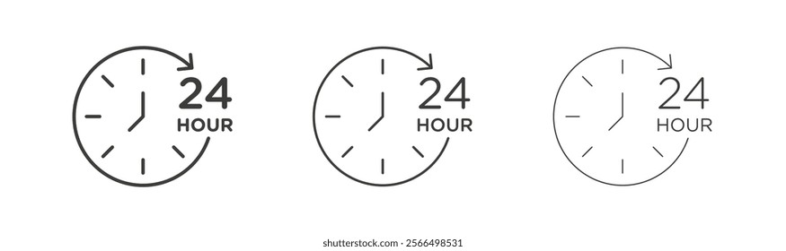 Twenty four hours icon flat and linear vector illustration on white background.