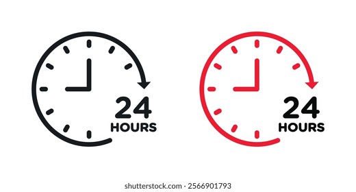 Twenty four hours icon set in black and colored