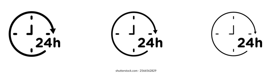Twenty four hours icon in tree different line stroke sizes.