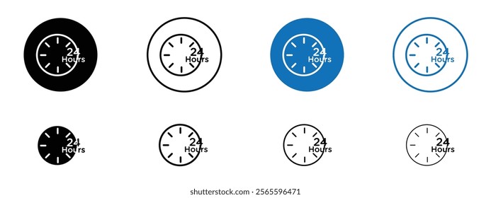 Twenty four hours icons in black and blue colors