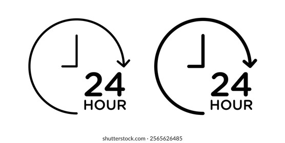 Twenty four hours icons in black and white colors