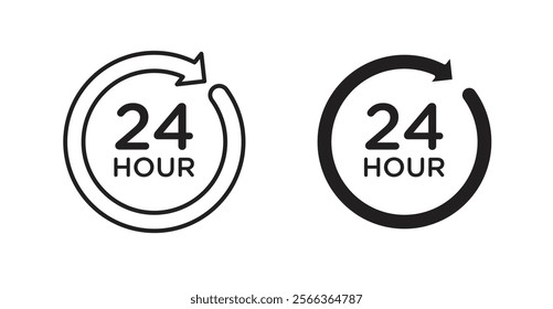 Twenty four hours icons in line stroke and flat versions