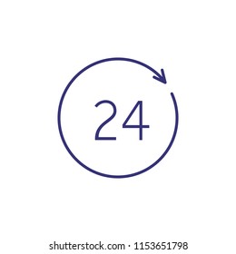 Twenty four hours line icon. Arrow, circle, always open. Customer service concept. Can be used for topics like client support, call center, hot line