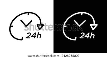Twenty Four Hours Line Icon on White Background for Web.