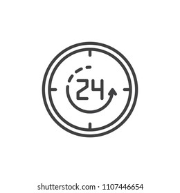 Twenty four hours open outline icon. linear style sign for mobile concept and web design. 24 hours service line vector icon. Symbol, logo illustration. Pixel perfect vector graphics