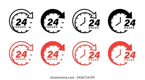 Twenty Four Hours Vector Illustration Set. Around the Clock Sign Suitable for Apps and Websites UI Design.