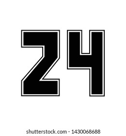 twenty four number vector, 24 numbers on the player's t-shirt template, logo numeric on clothes on white background