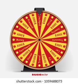 Twenty four segmentation fortune wheel lottery object. Gamble jackpot prize spin with shadow. Round drum casino money game