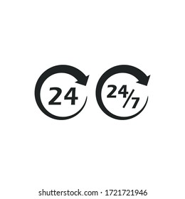 Twenty Four Seven Or Nonstop Circle Arrow Black Isolated Vector Icon. 24 7 Non Stop Concept Service Flat Glyph.