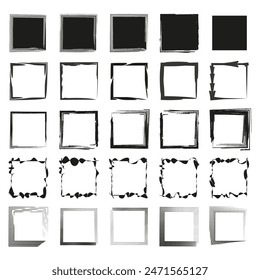 Twenty four square frames. Diverse black borders. Artistic vector set. Modern design.