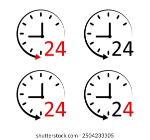 Twenty four time icon. 24hrs support service symbol. Same day delivery sign.