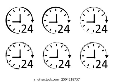 Twenty four time icons. 24hrs support service symbol. Same day delivery sign.