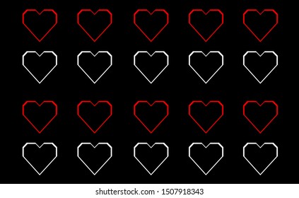 twenty hearts on black background