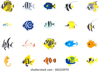 Twenty icons of fish.
