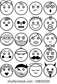twenty icons heads different characters