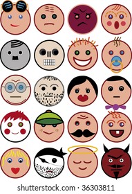 twenty icons heads different characters