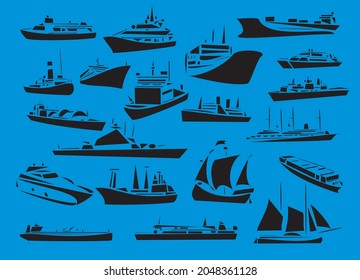 Twenty line-art vector illustrations of vessels