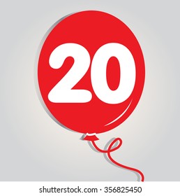 Twenty  logo with balloon. Vector illustration.