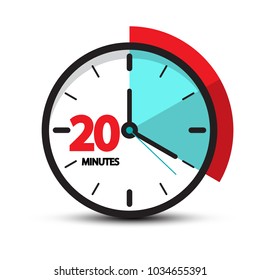 Twenty Minutes Clock Face Icon. Vector Smbol Isolated on White Backgroud,.