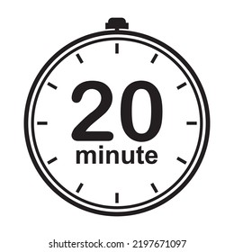 Twenty minutes icon. Symbol for product labels. Different uses such as cooking time, cosmetic or chemical application time