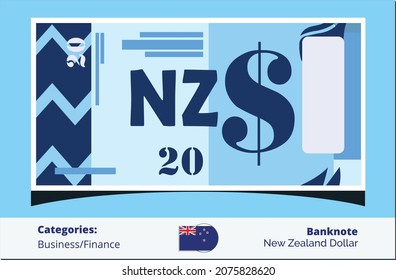 twenty New Zealand Dollar banknotes paper money vector icon logo illustration and design. New Zealand business, payment and finance element. Can be used for web, mobile, infographic and print.