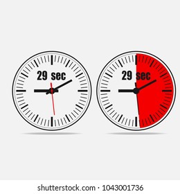 Twenty Nine Seconds Clock on grey background. Two options.