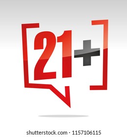Twenty one 21 plus sign in brackets speech red white isolated sticker icon