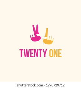 Twenty One logo - 2 hands with numbers