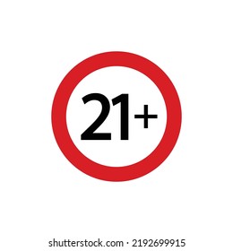 twenty one plus icon in flat style. 21+ vector illustration on white isolated background. Censored business concept.