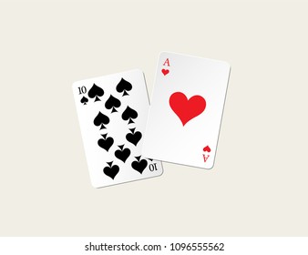Twenty one points blackjack combination.  Vector gambling illustration.