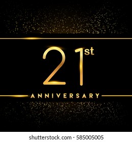 twenty one years anniversary celebration logotype. 21st anniversary logo with confetti golden colored isolated on black background, vector design for greeting card and invitation card