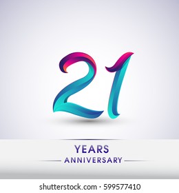 twenty one years anniversary celebration logotype blue and red colored, 21st birthday logo on white background