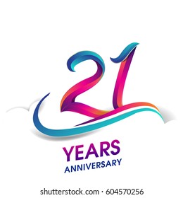 twenty one years anniversary celebration logotype blue and red colored. 21st birthday logo on white background.