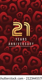 twenty one years anniversary wallpaper red background made of hearts vector illustration