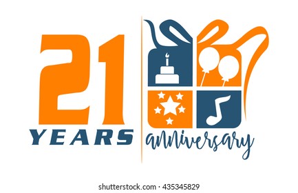 Twenty One Years Gift Box Ribbon Anniversary 