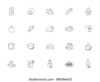 Twenty outline food icons for the different catigories