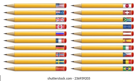Twenty pencils with flags of the world/vector illustration