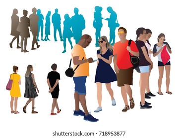 Twenty people silhouettes set. Color vector illustration on white background.
